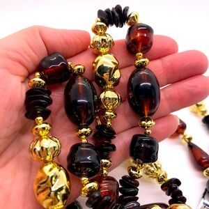 Vintage Amber Tortoise Shell Lucite Beads 60” Beaded Necklace